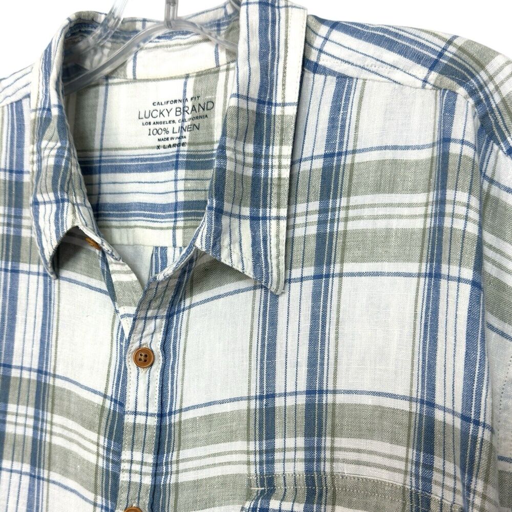 Lucky Brand Men’s Linen Shirt Plaid Short Sleeve Button Up XL - Picture 3 of 13